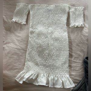 VICI off-white, off the shoulder shirred dress - size medium